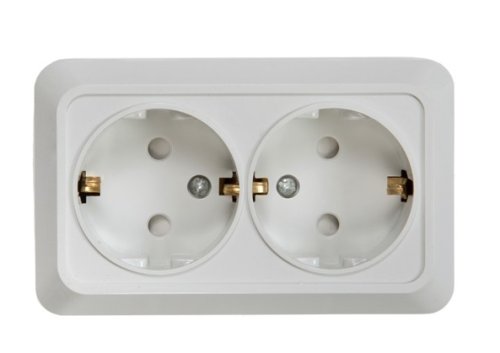 Розетка накладная с заземлением ASD Bolleto 2-м. шторки белый картинка